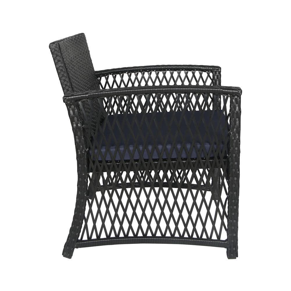 Costaelm Bistro Costa 3-Piece Patio Conversation Set Black PE Rattan Wicker, Black/Navy