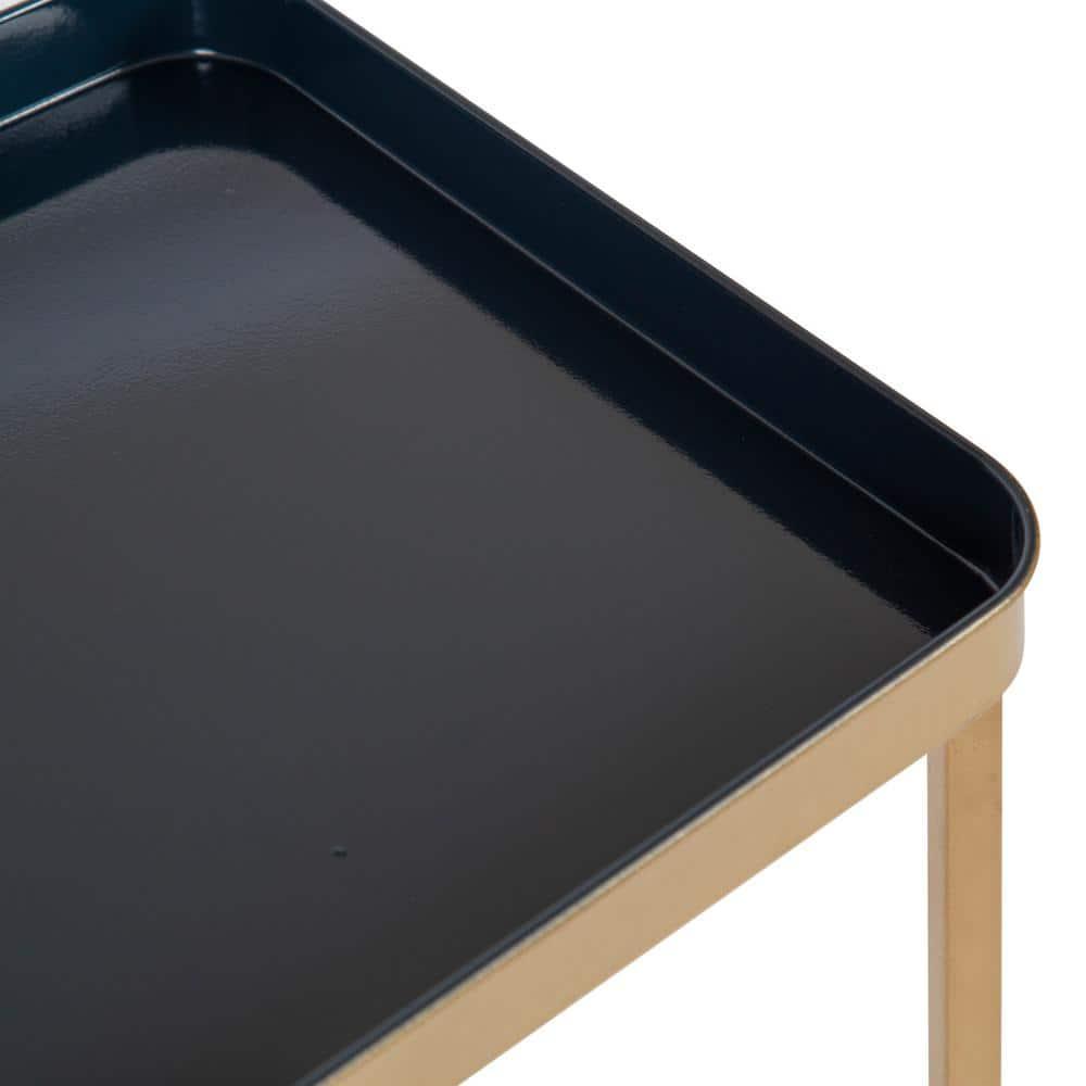 Kate and Laurel Celia Rectangle Metal Side Table, 18x12x26, Navy Blue and Gold