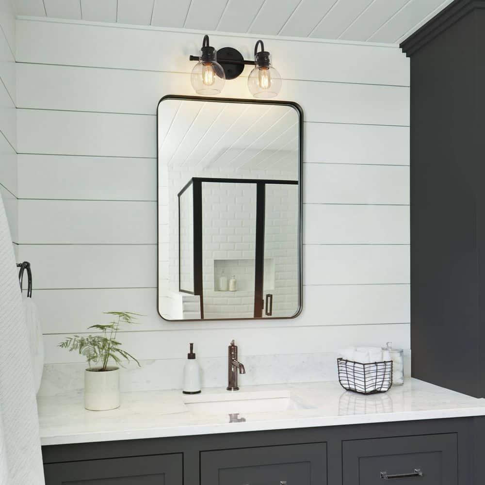 13" Black Metal Vanity Light with Clear Glass Globe Shades