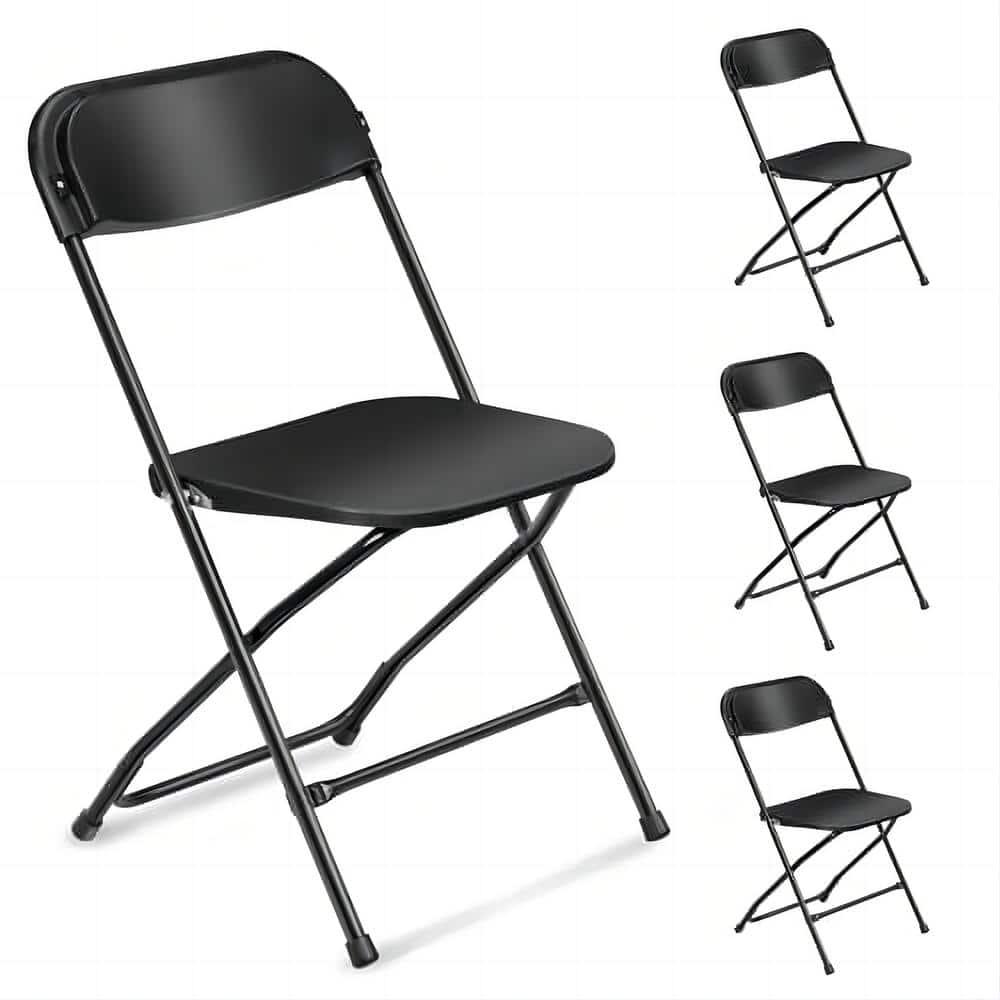 Ktaxon 4 Pack Indoor Outdoor Events Seats, Portable Stackable, Plastic Folding Chairs for Party, Black
