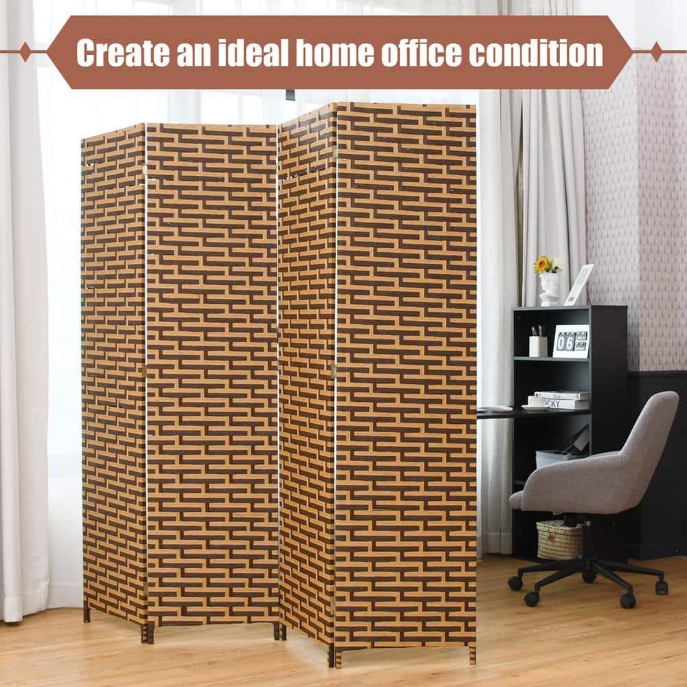 Costway 4 Panel  Fiber Privacy Partition Screen Folding Room Divider Weave  6FT Tall
