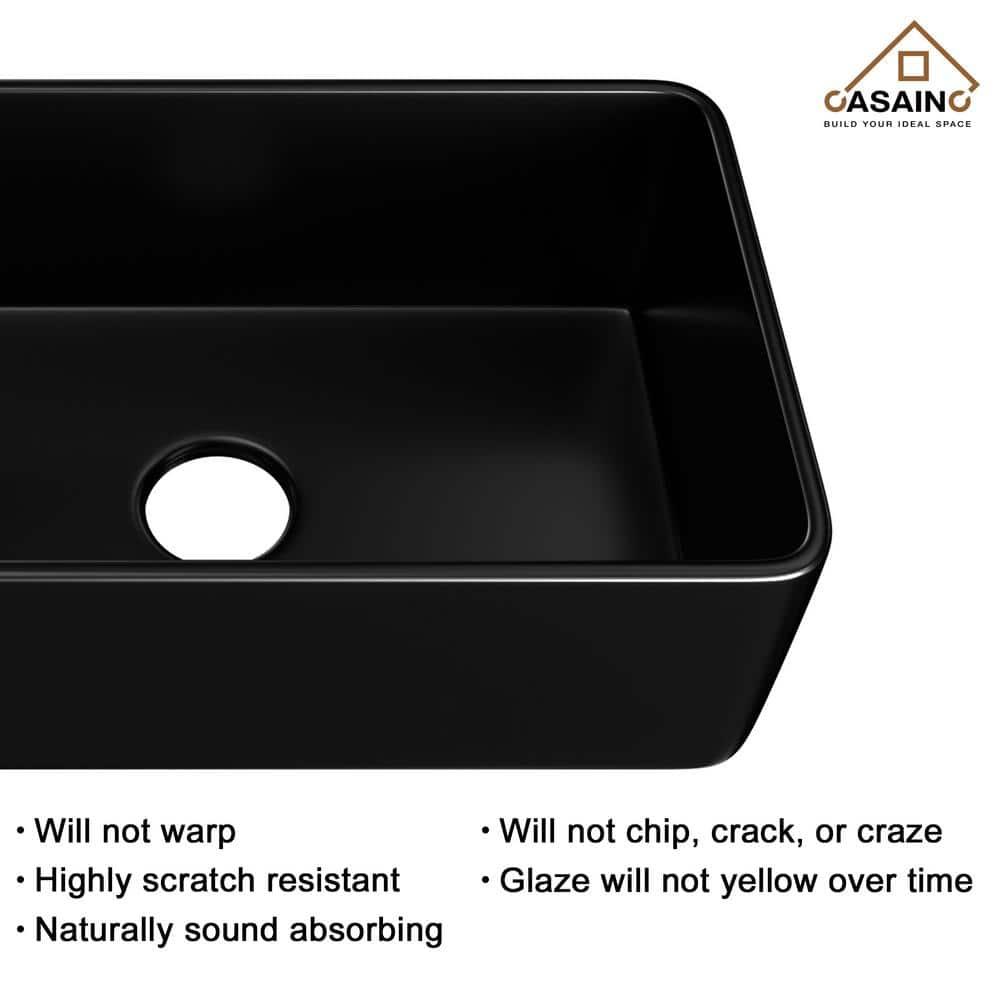 CASAINC Single Bowl Black Fireclay Farmhouse Kitchen Sink With Faucet Included