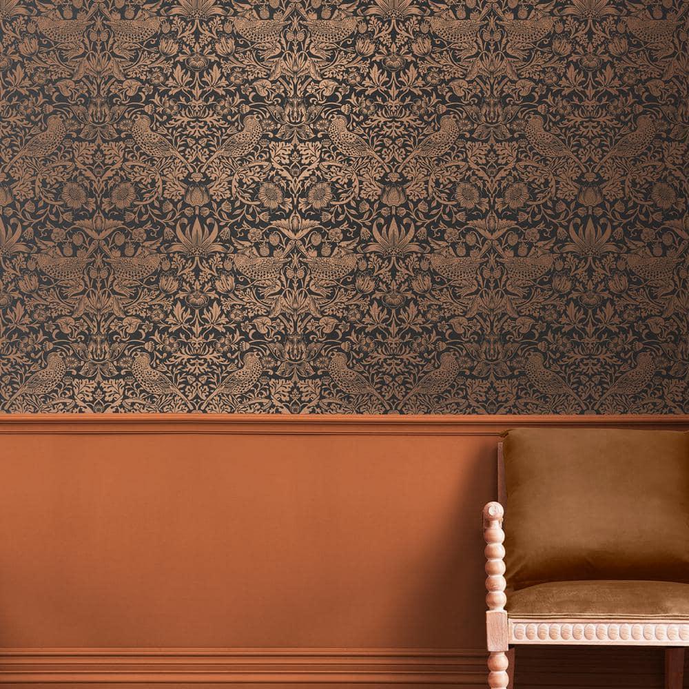 William Morris at Home Strawberry Thief Fibrous Charcoal Wallpaper