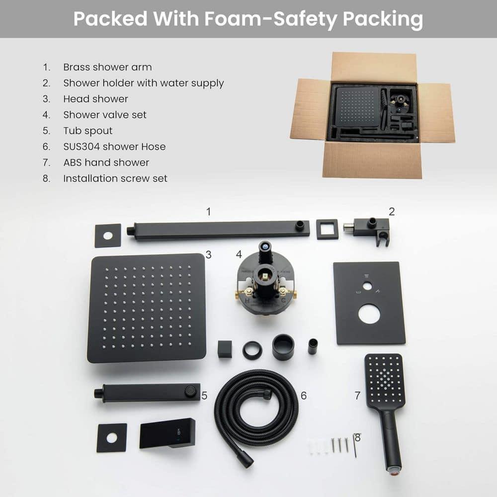 Kibi USA Cube Pressure Balanced 3-Function Shower System with Rough-In Valve Matte Black Matte