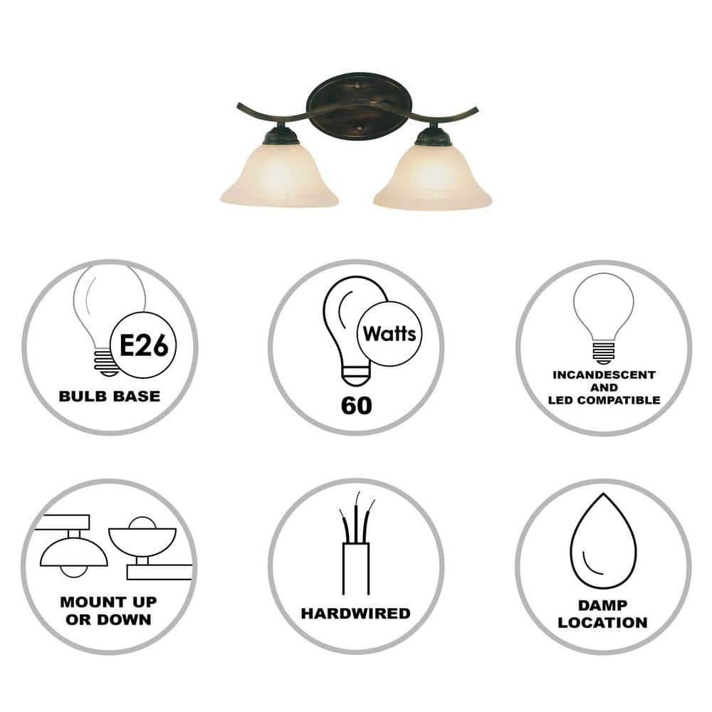 Hollyslope 17 in. 2-Light Oil Rubbed Bronze Bathroom Vanity Light Fixture with Marbleized Glass Shades