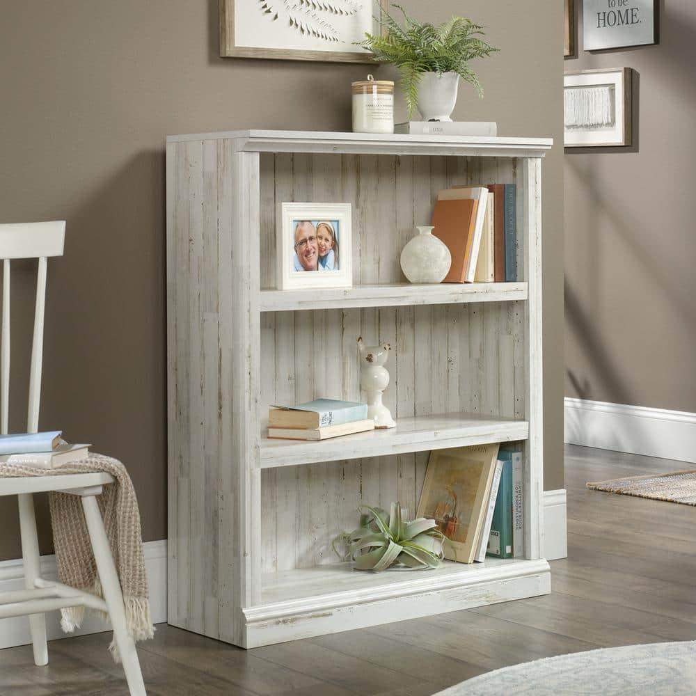 44" 3 Shelf Bookcase White - Sauder: Farmhouse Style, Smooth Laminate Finish, MDF Construction