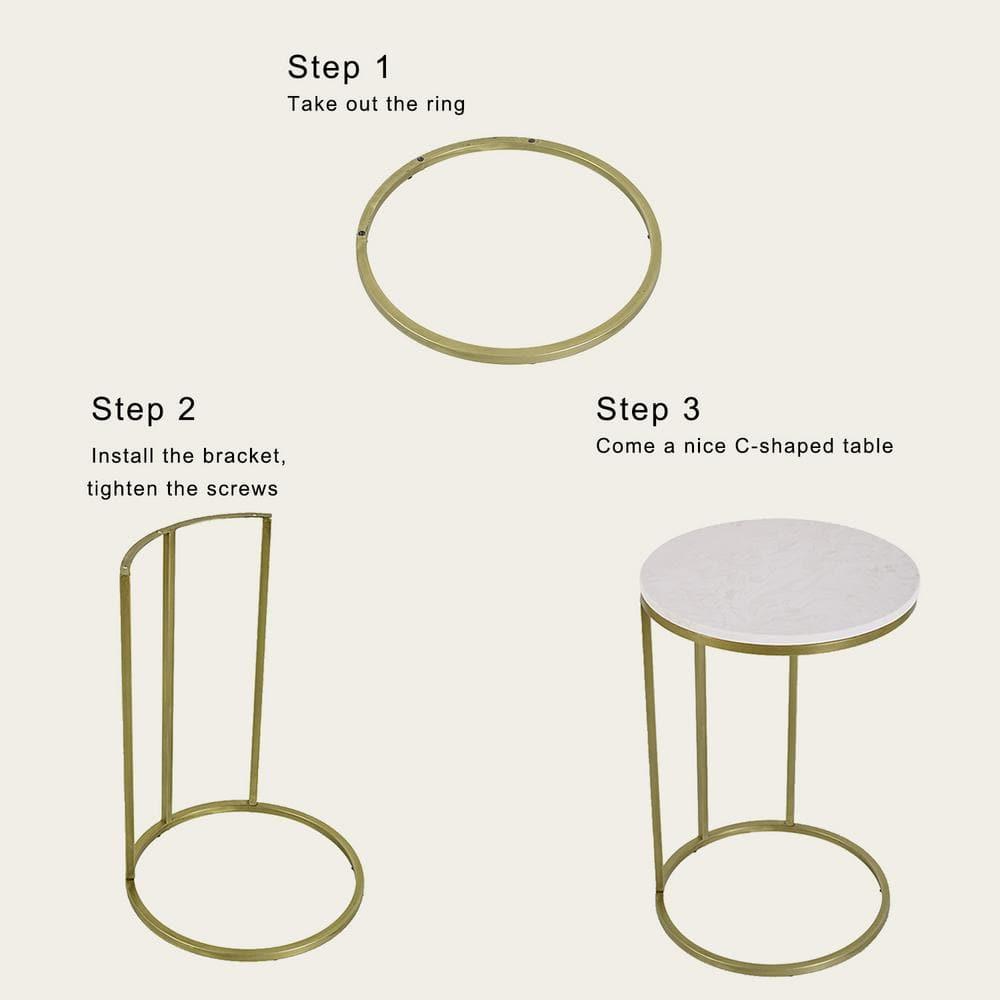 Modern 16 in Gold C-Top Faux Marble Side Table