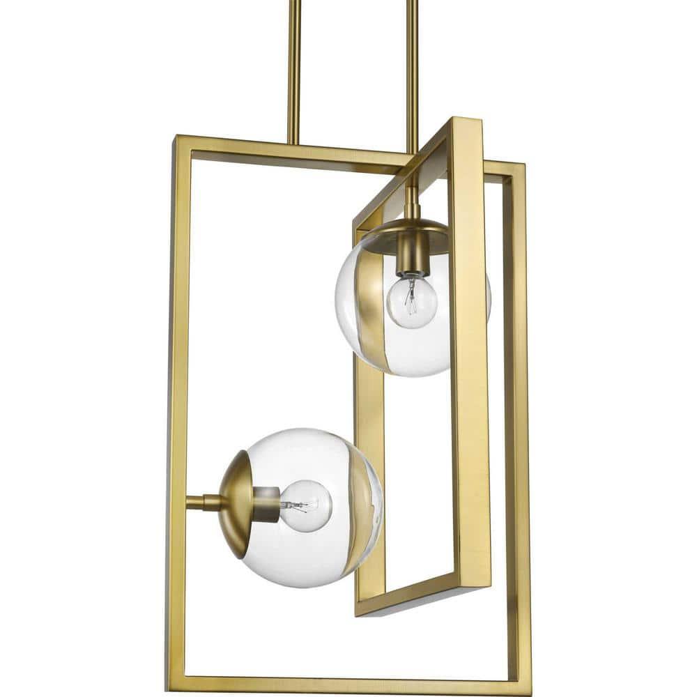 Progress Lighting Atwell 2-Light Pendant, Brushed Bronze, Clear Globe Shades