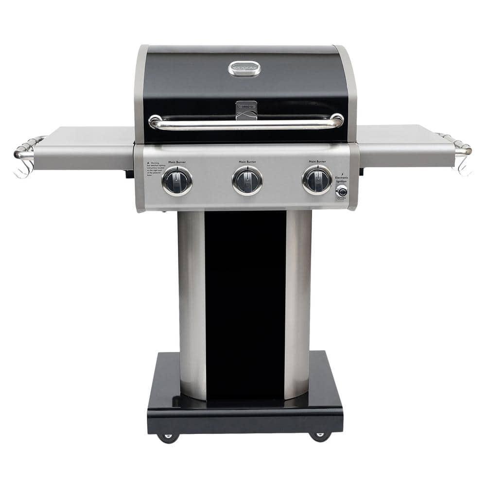 Kenmore 3-Burner Propane Gas Grill with Foldable Side Tables for Outdoor BBQ