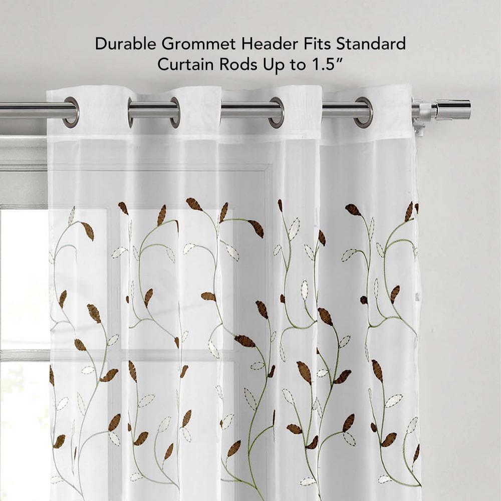 Grommet Curtain Panel, Embroidered Sheer Extra-Wide, Beige 54" x 84"