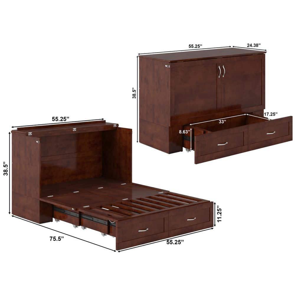 AFI Hamilton Full Solid Wood Murphy Bed Chest with Built-In Charger in Walnut