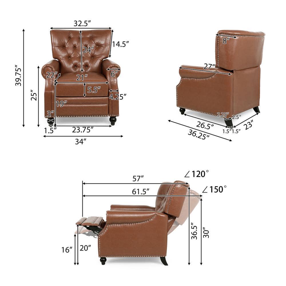 Noble House Torrens Standard Faux Leather Tufted Recliner, Cognac Brown