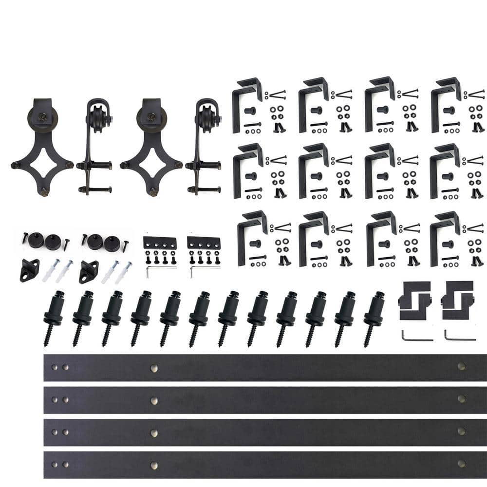 Homacer Black Rustic Diamond Design Double Track Bypass Barn Door Hardware Kit For Two Use( Door Not Included)