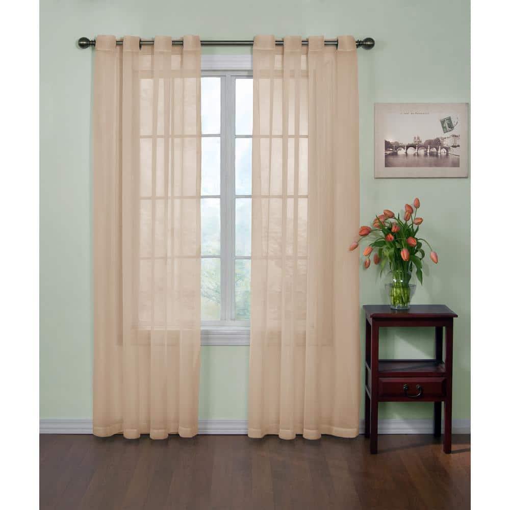 Arm & Hammer Curtain Fresh Odor-Neutralizing Sheer Voile Grommet Single Curtain Panel, Beige, 59 x 95