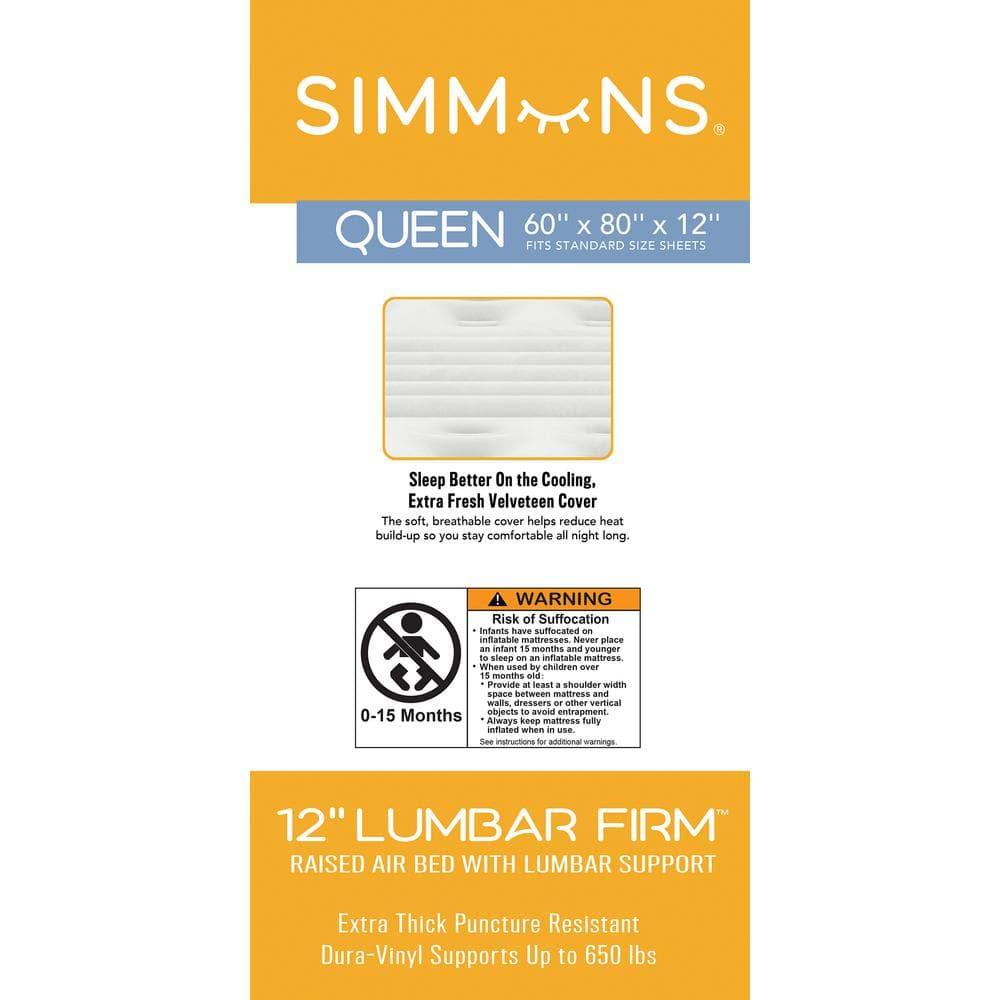 Simmons Simmons Lumbar Firm, 12" Tri-Zone Inflatable Air Mattress with Built-In Pump & Extra Lumbar Support