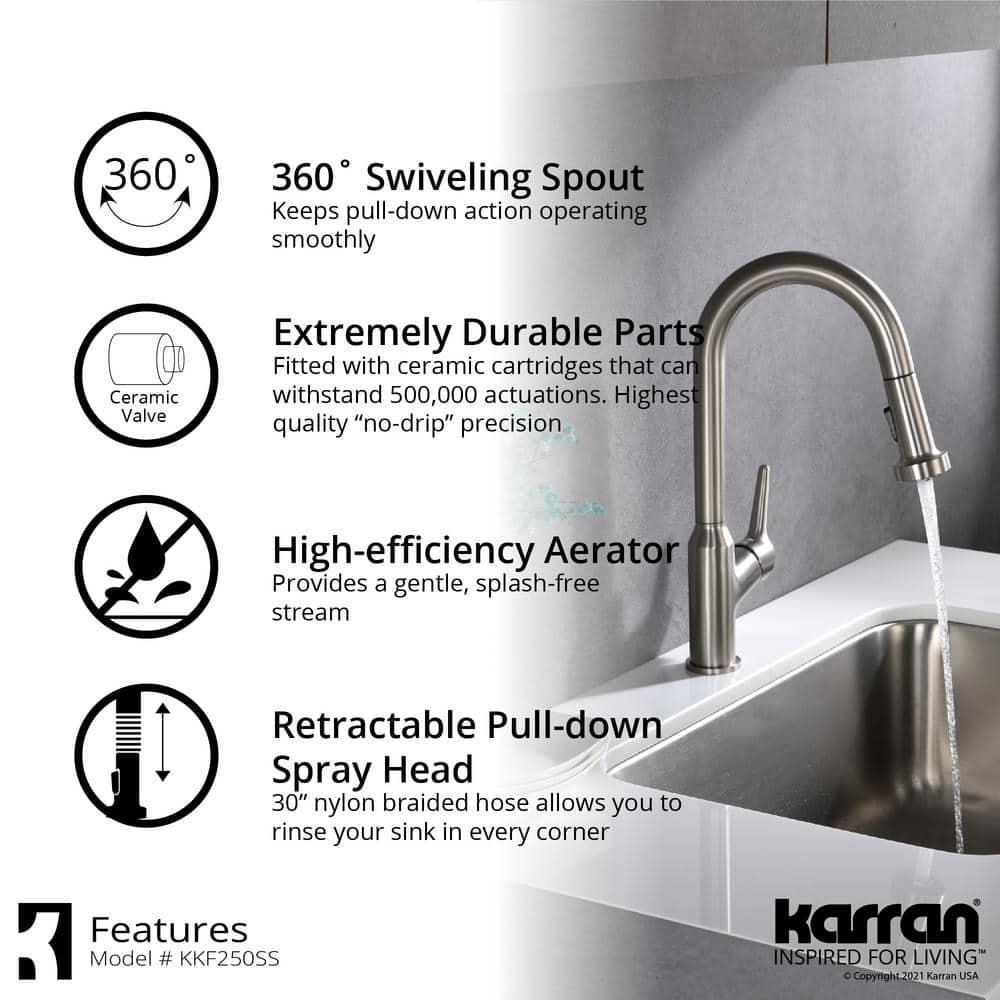 Karran Karran Scottsdale Single Handle Pull Down Sprayer Kitchen Faucet KKF250SS