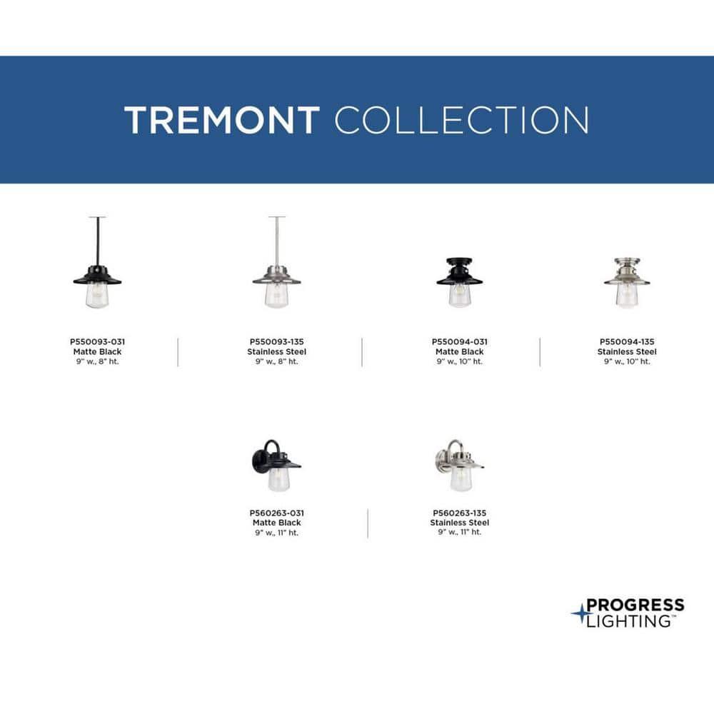 Progress Lighting Tremont 1-Light Matte Black Clear Seeded Glass Farmhouse Outdoor Semi-Flush Mount