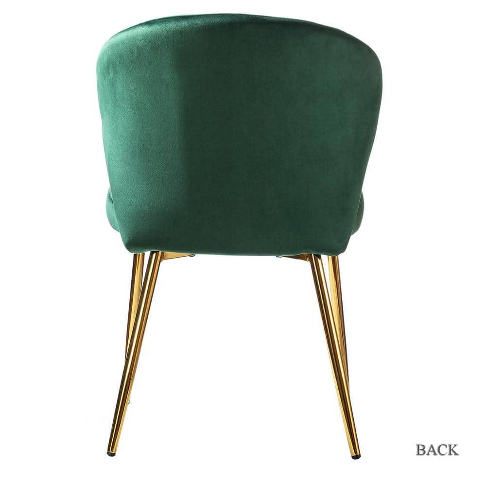 Home Kitchen Velvet Dining Chairs Set of 2 Upholstered Side Chairs Accent Channel Tufted Metal Legs Living Room Bedroom Green