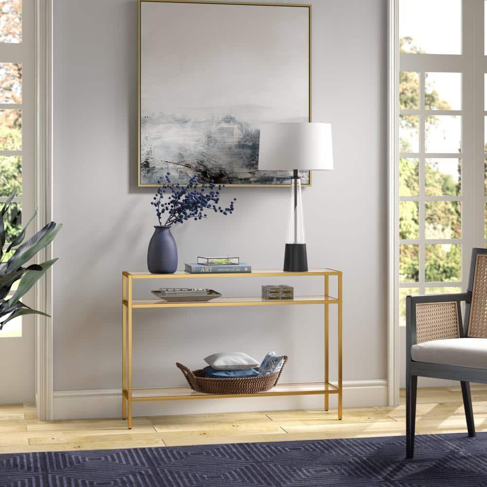Evelyn&Zoe Siviline 42" Wide Rectangular Console Table, Brass