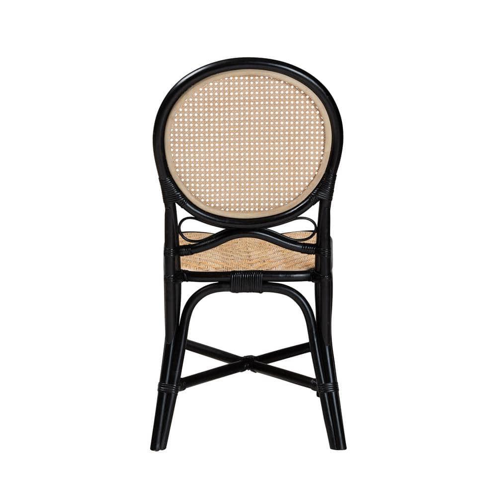 bali & pari Ayana Mid-Century Modern Two-Tone Black and Natural Brown Rattan Dining Chair