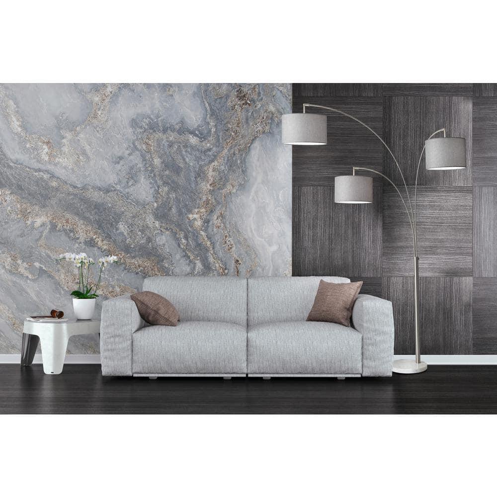 3-Arm Bowery Arc Lamp Brushed Steel - Adesso: Adjustable, Overhead Lighting with Marble Base
