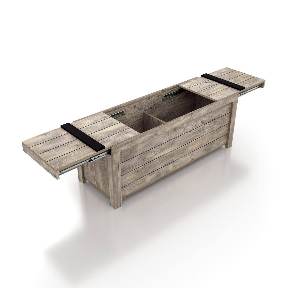 24/7 Shop At Home Mayhearn Farmhouse Storage Bench Weathered Oak: Slide Top, Wood Composite