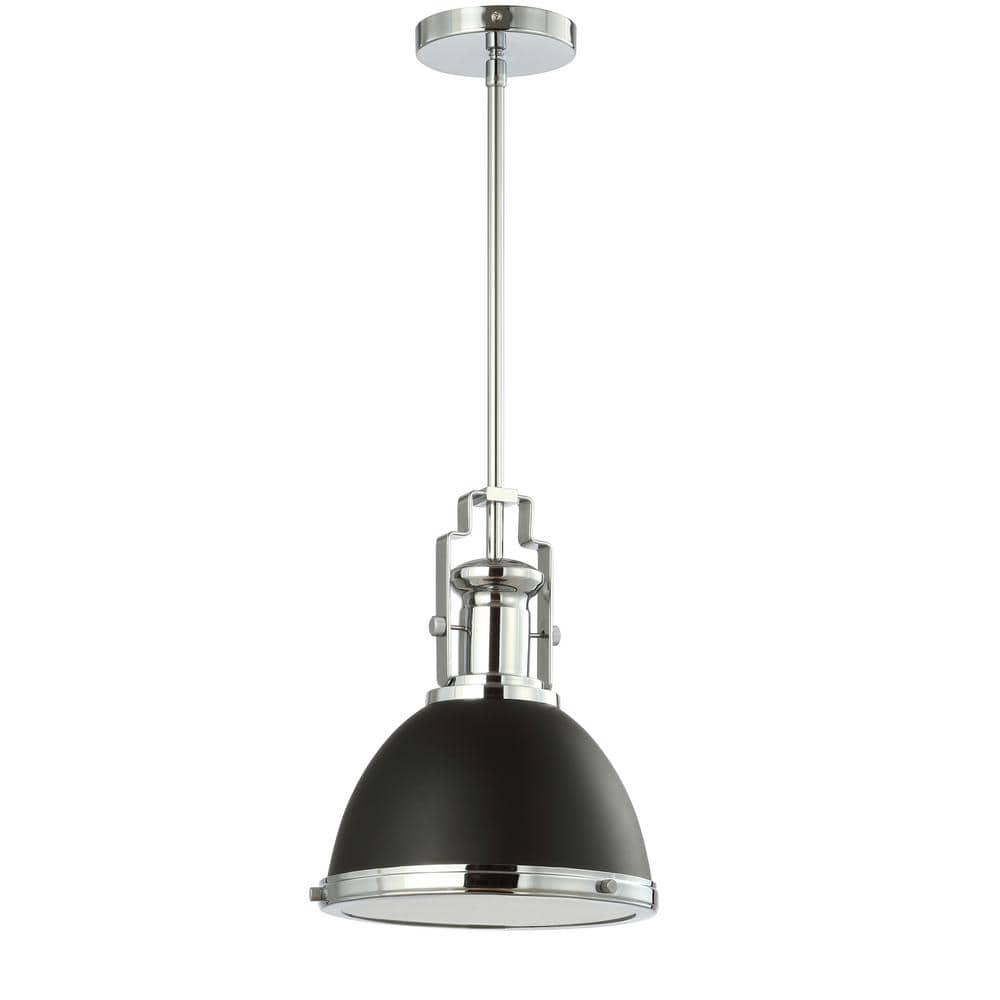 Homer 10" 1-Light Modern Industrial Iron LED Dome Pendant, Black/Chrome