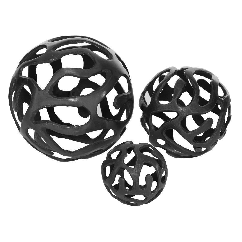 Set of 3 Decorative Aluminum Balls Brass - Olivia & May: Indoor Sculpture, Vase Filler, Tabletop Decor