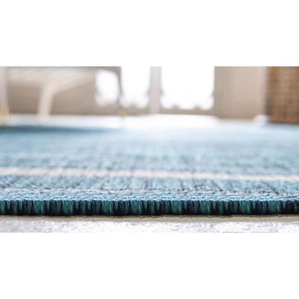 Unique Loom 9' 0 x 12' 2 Rectangle Indoor/Outdoor Border Teal Area Rug