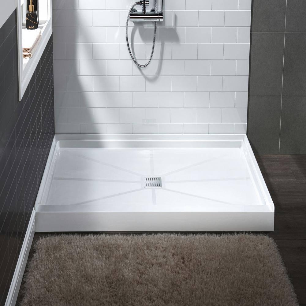 36" Solid Surface Square Single Threshold Shower Pan Base with Drain Assembly & Drain Cover Included, Non-Slip