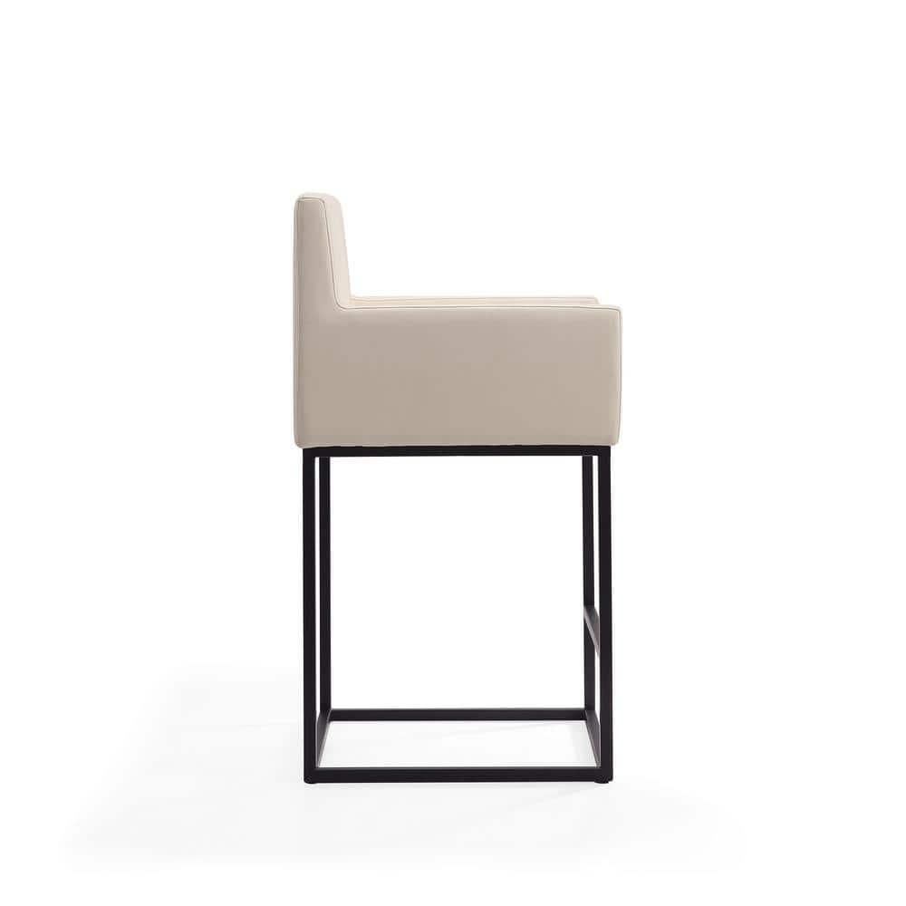 Manhattan Comfort Ambassador Metal Counter Height Barstool Cream: Upholstered, No Assembly, Faux Leather