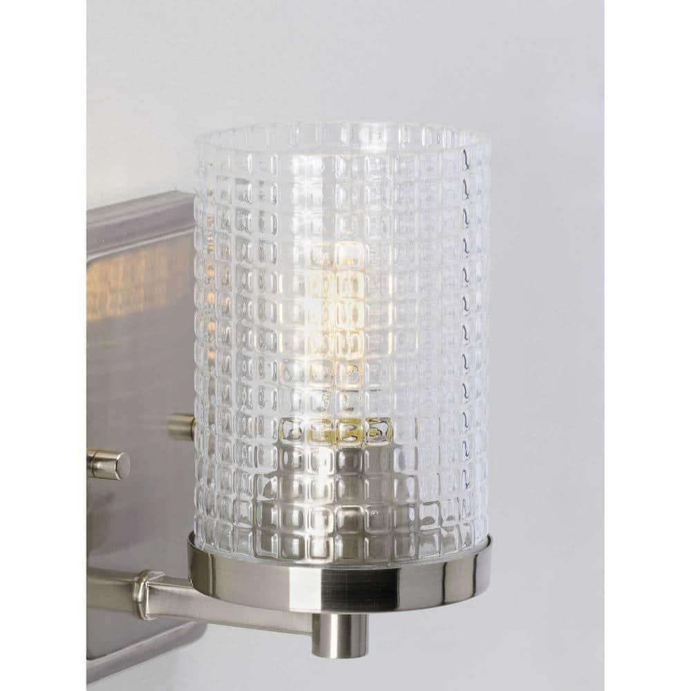 Fawcett Collection One-Light Brushed Nickel Clear Patterned Glass Transitional Bath Vanity Light