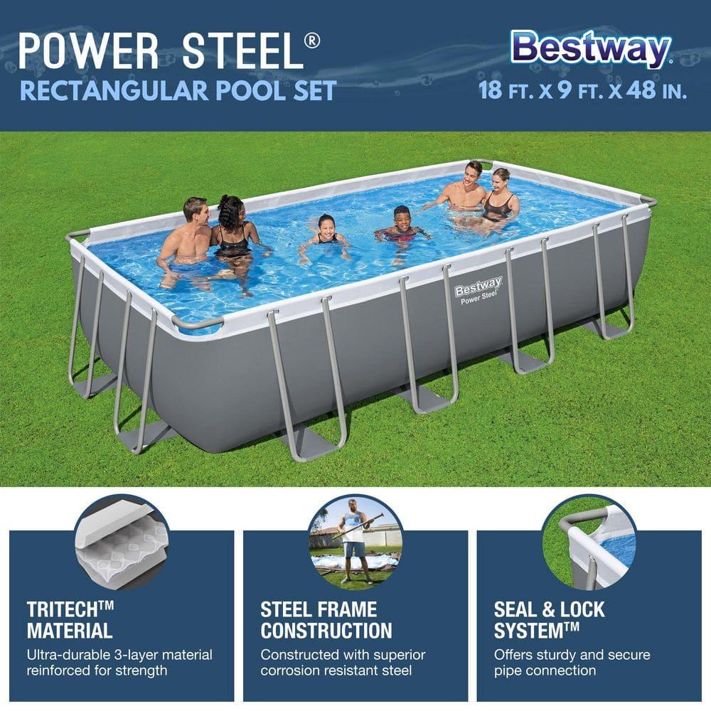 Bestway Power Steel 18' x 9' x 48" Rectangular Above Ground Pool Set