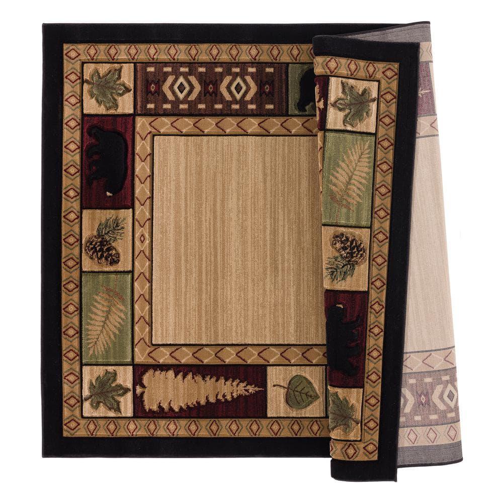 Designer Home Woodlands Area Rug 2055 40426 Homestead Beige Trees Leaves 7' 10" x 10' 6" Rectangle