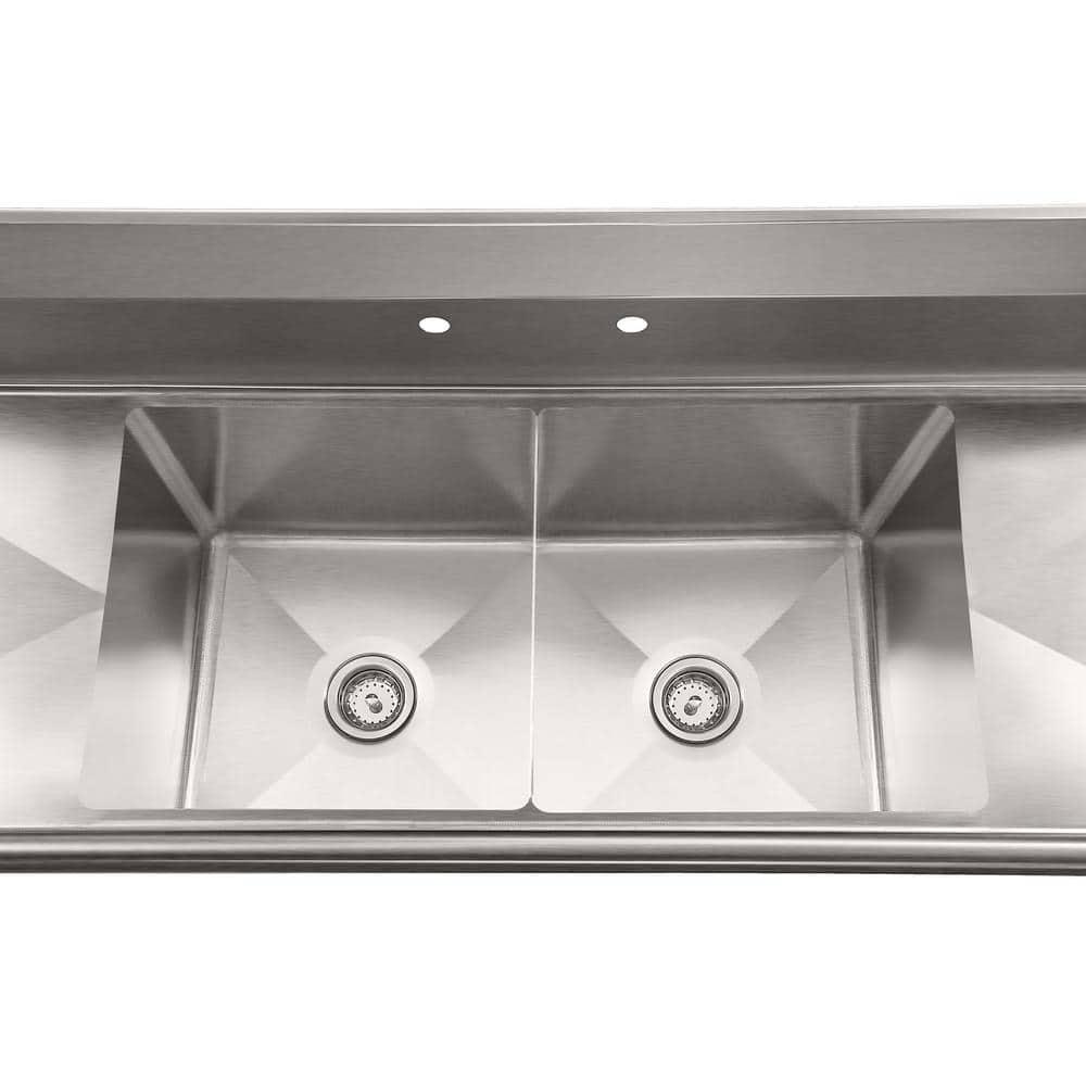 72 in. 16-Gauge Commercial Sink with Backsplash and Dual 18 in. Drainboards, Bowl Dimensions 18"x18"x14" in Stainless-Steel (KM-SB181814-18B316)