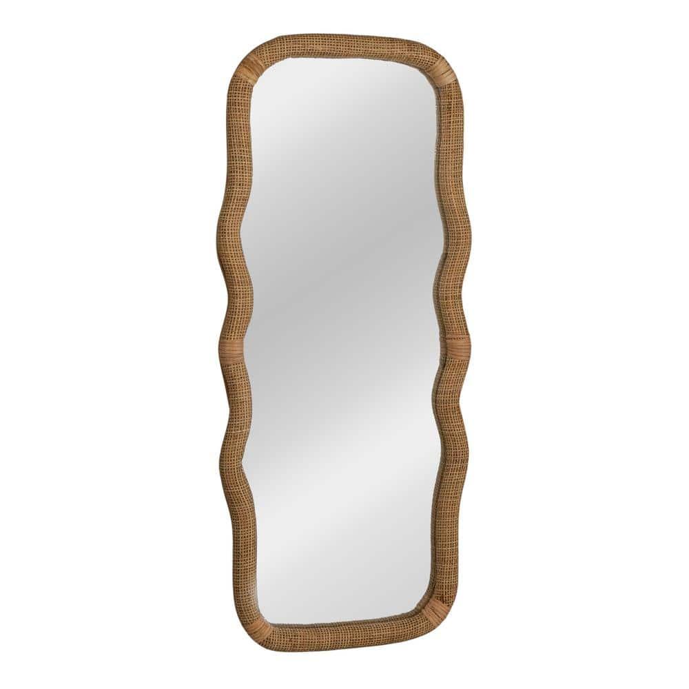 Storied Home Wavy Rectangle Handwoven Rattan Cane Wall Mirror, Natural