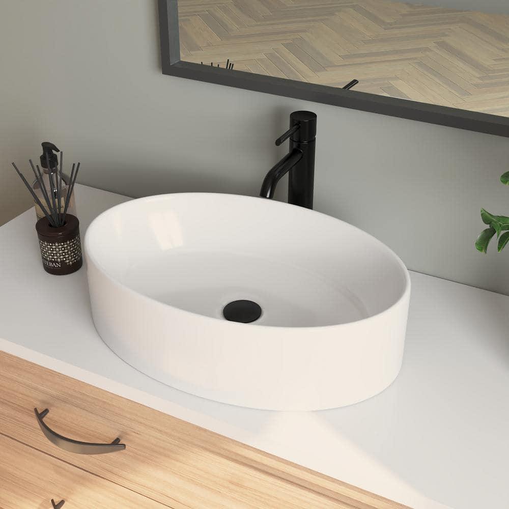 DeerValley 19.7'' x 14'' White Oval Vitreous China Vessel Bathroom Sink
