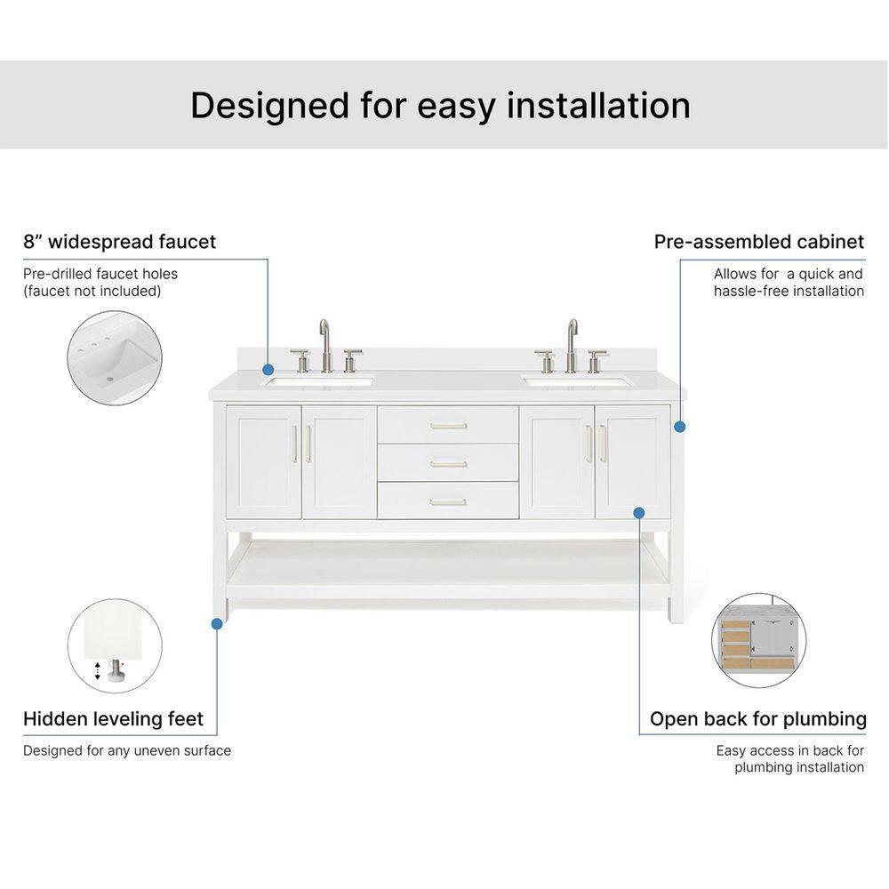 Ariel S073dwqrvo Magnolia 72" Free Standing Double Basin Vanity Set - White / Pure White