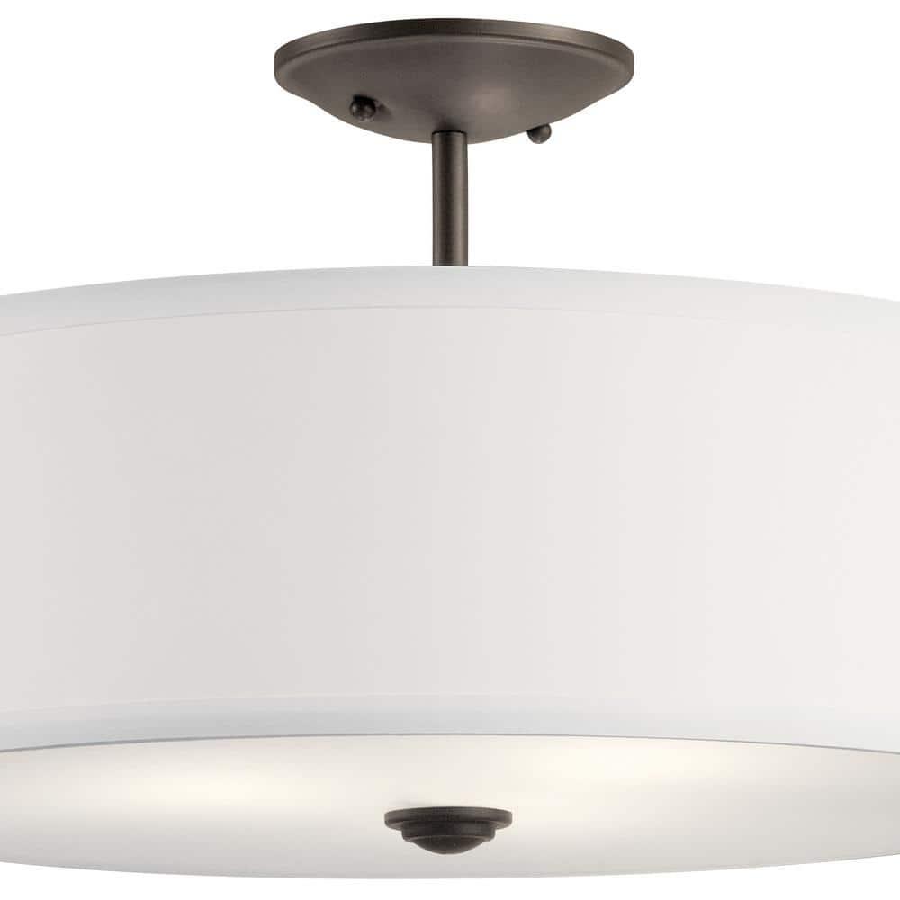 Kichler Shailene 18" 3 Light Olde Bronze Semi-Flush Mount Light with Microfiber Shade