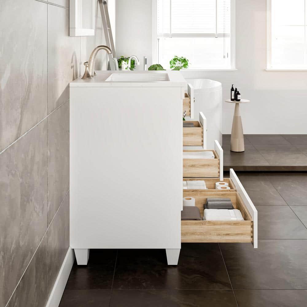 Eviva Acclaim 28"W x 22"D White Bathroom Vanity with White Carrara Quartz Vanity Top and Rectangular Undermount Sink