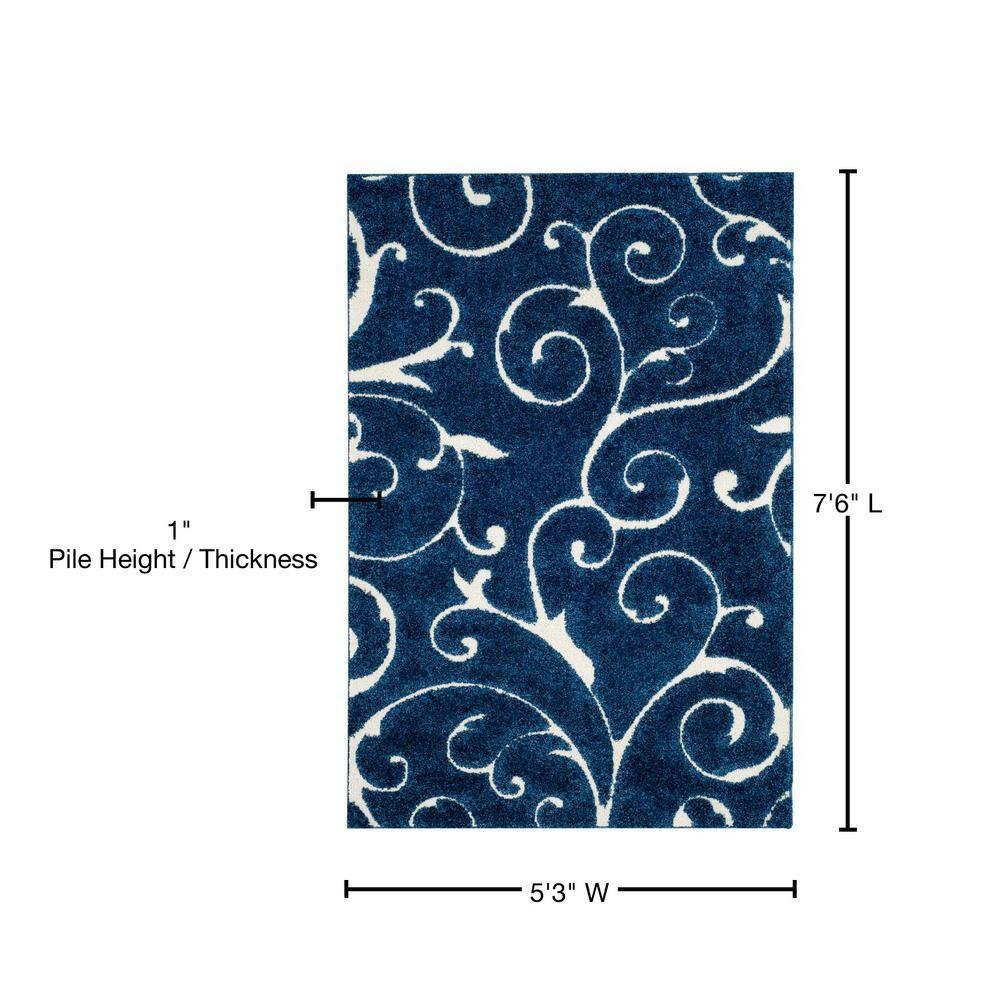 Florida Shag SG455 Power Loomed Indoor Area Rug - Dark Blue/Cream - 5'3"x7'6" - Safavieh.