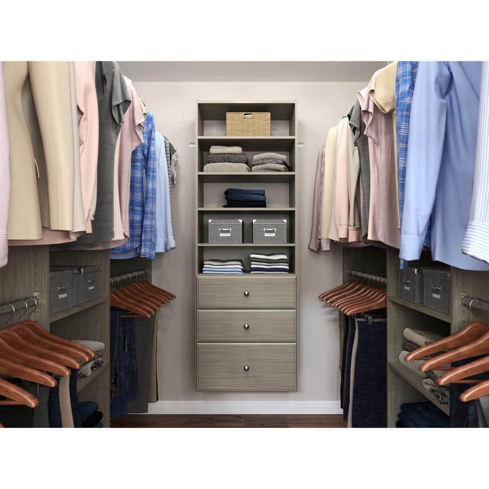Easy Track Premium Tower Closet Organizer with Shelves & Drawers, Weathered Grey