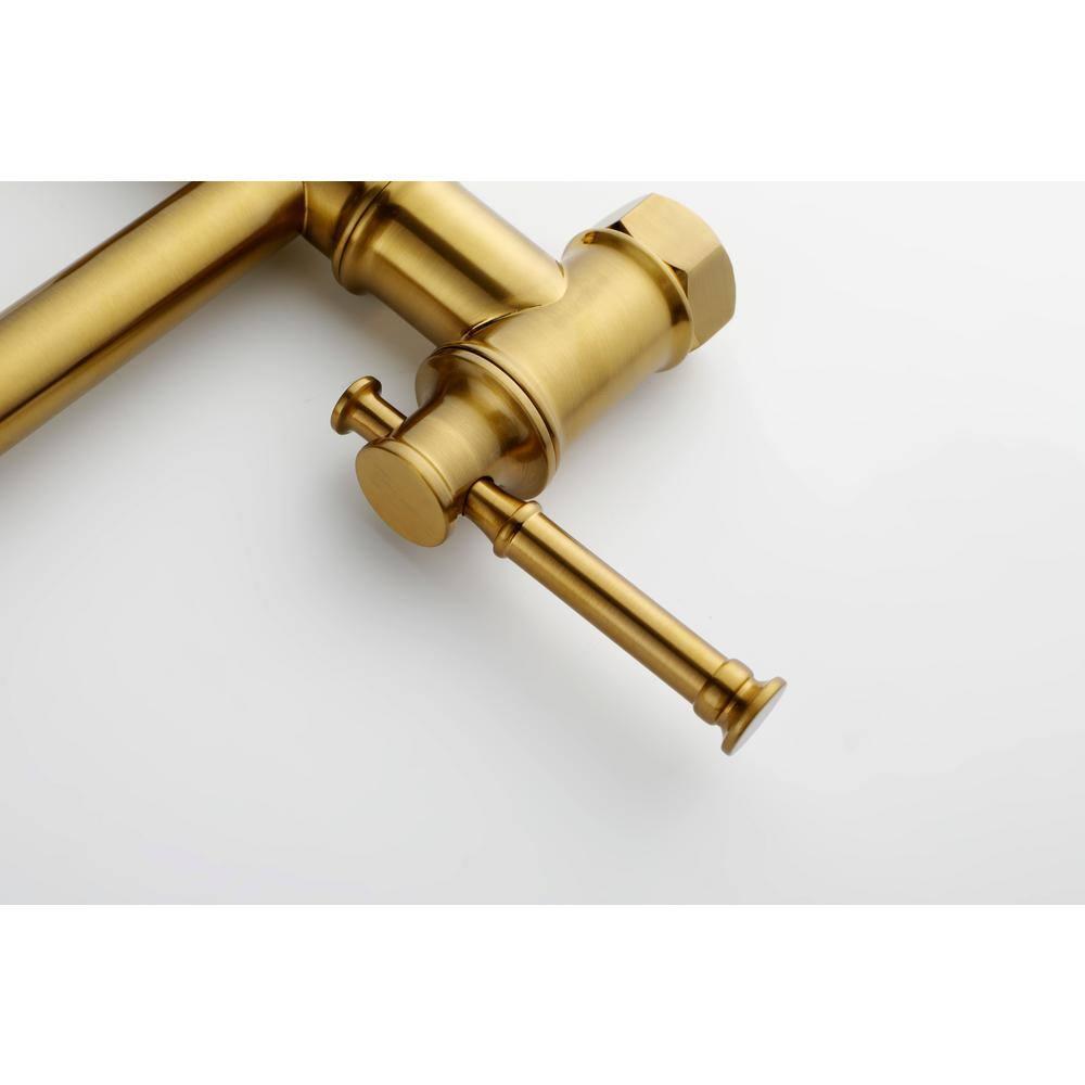 Brushed Gold Brass Wall-Mount Pot Filler Faucet with Swing Arm