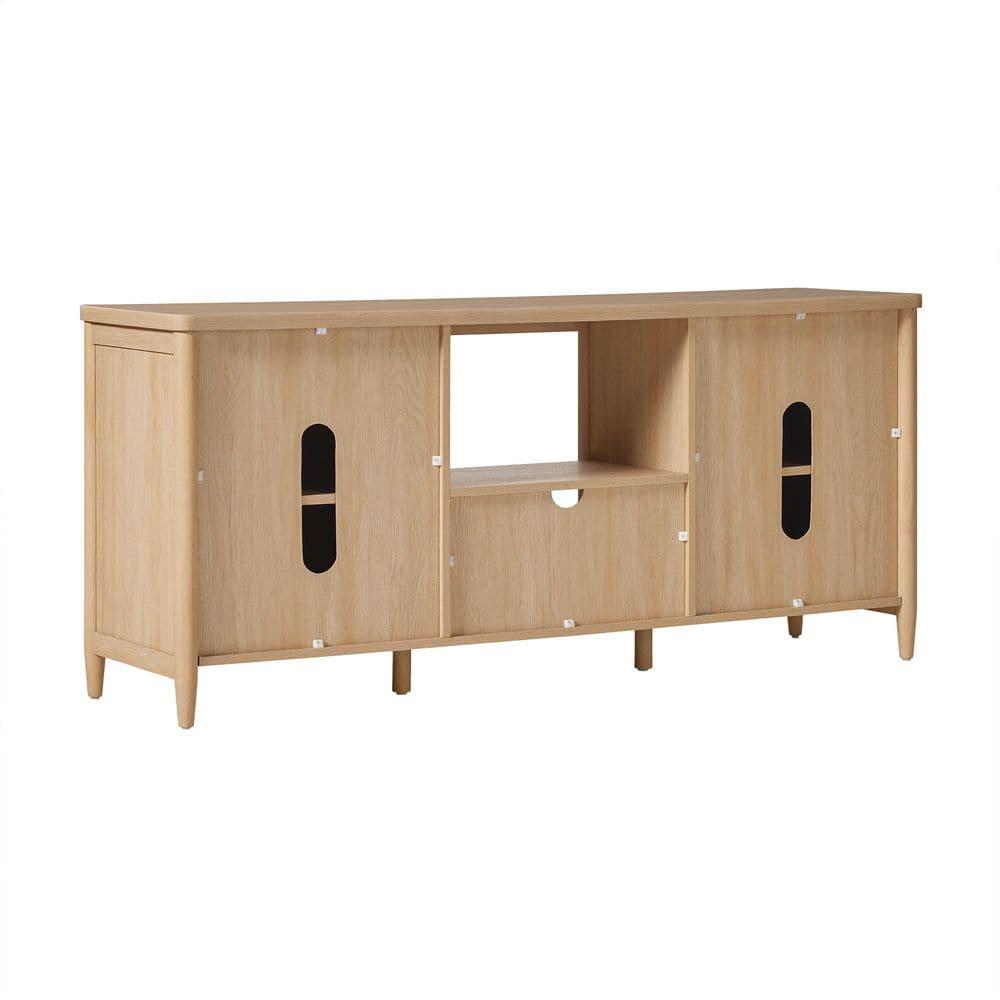 Scandinavian Reeded TV Stand with Storage for up to 70" TVs, Coastal Oak