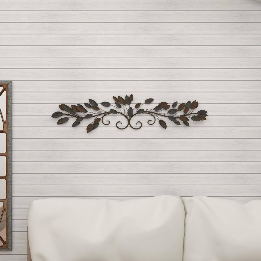 48 in. x  12 in. Metal Blue Leaf Wall Decor