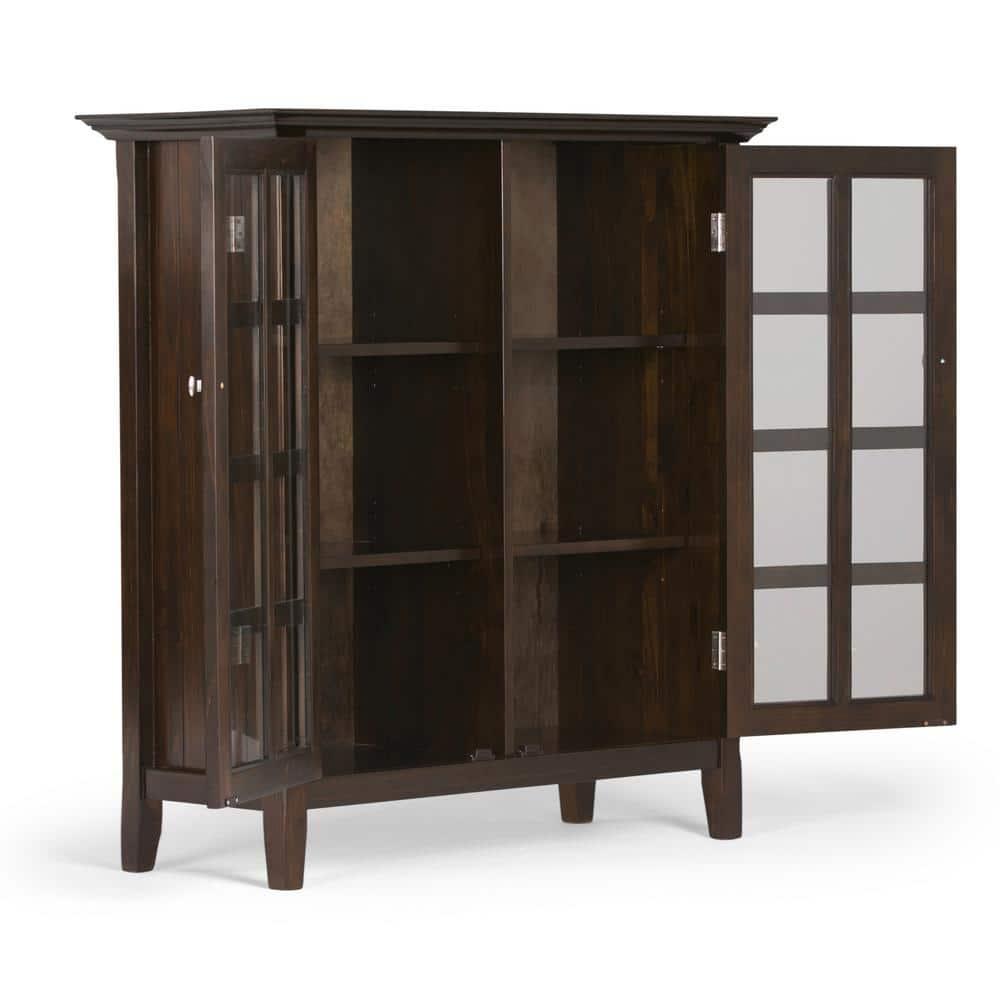 Simpli Home Acadian Solid Wood Shelf Storage Cabinet with Glass Doors and Adjustable Shelves