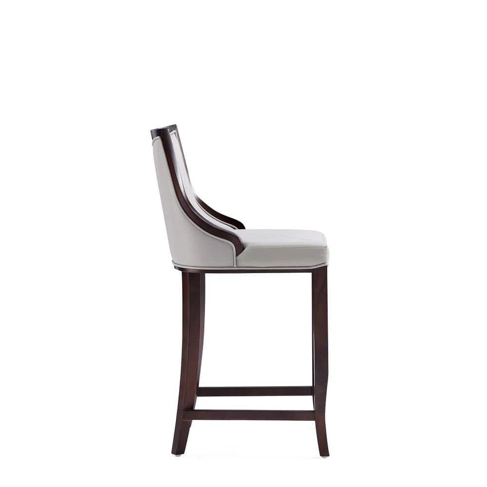 Manhattan Comfort Set of 3 Emperor Upholstered Beech Wood Faux Leather Barstools Light Gray: Semi-Gloss Finish, Foam Padded
