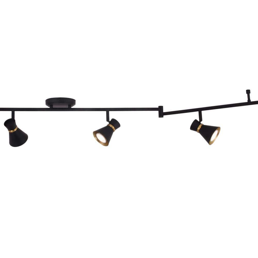 Alto 6 Light LED Matte Black with Gold Satin Brass Accents Mid-Century Modern Swing Arm Directional Ceiling Spot Fixture with Metal Shades