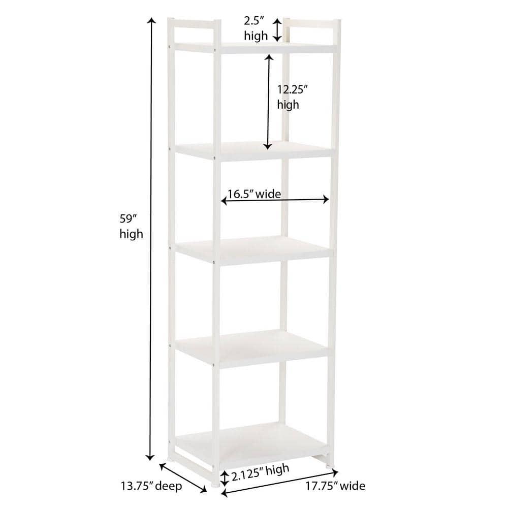 Household Essentials Jamestown Narrow 5 Shelf Open Storage Bookshelf Scandinavian White and White Metal
