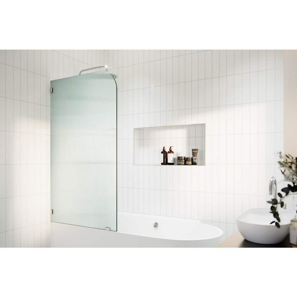 Aurora 30 in. x 58.25 in. Frameless Fluted Radius Single Fixed Bath Panel